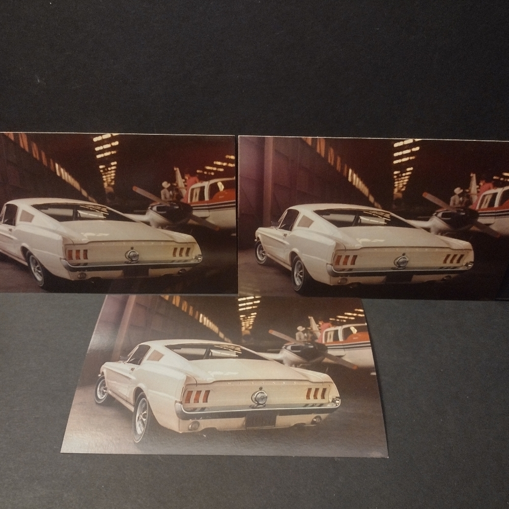 1967 (3) Ford Mustang 2 + 2 fastback promotional dealer postcards.